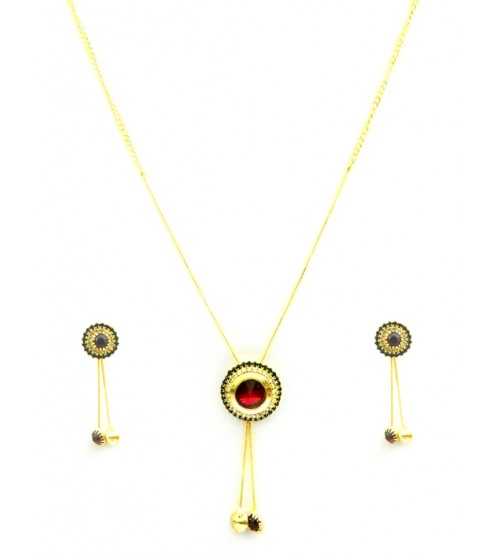 Golden Pendent Set with Red Stone, Fashionable Jewelry Beautifully Design and Crafted